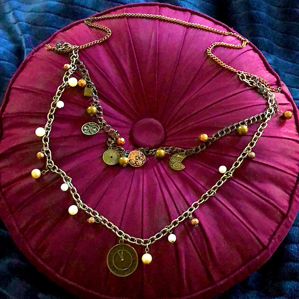 Artisan Steampunk Clock Two Tone Necklace Clockpunk Aesthetic‎ - Picture 3 of 5